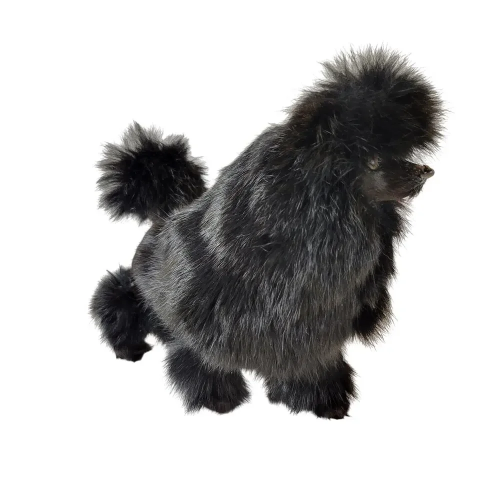Vintage Black Poodle Dog Figurine Realistic Real Fur 6